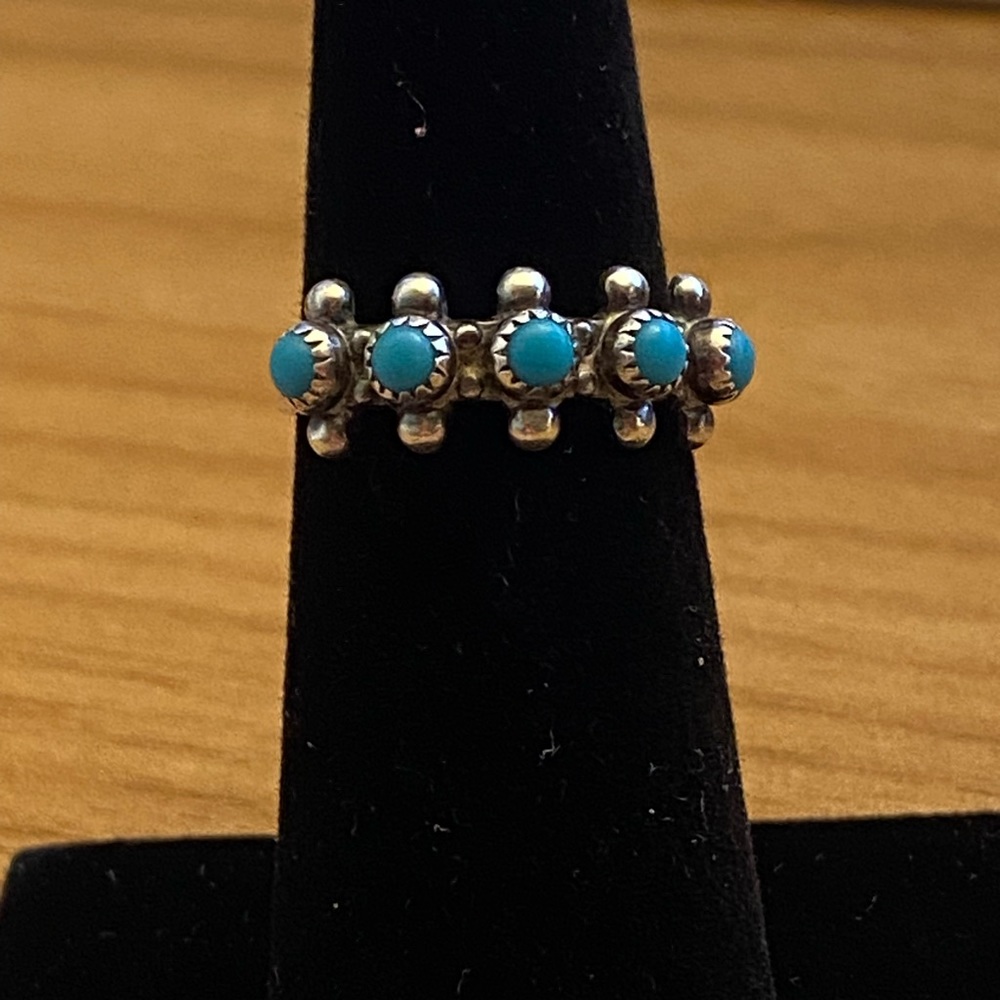 Petit point turquoise sterling silver ring, crafted by bell trading post